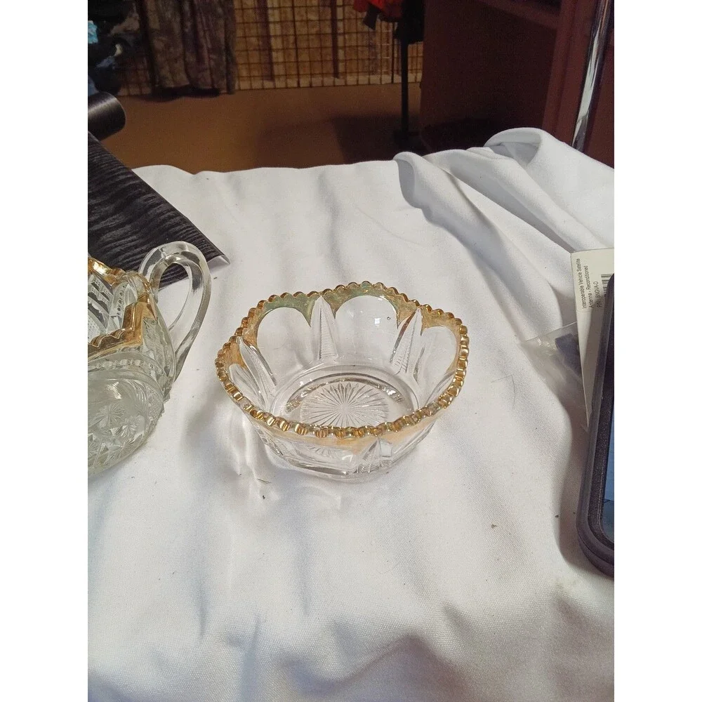 Vintage Crystal Sugar and Creamer Set with Gold Trim